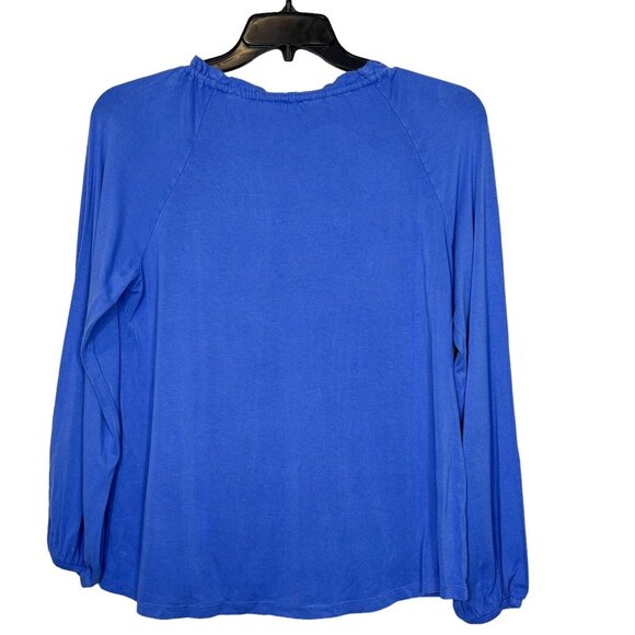 CHICO'S Top Size 1 Medium Periwinkle Cutout Ruffle Neck Womens Shirt Size‎ M - Picture 2 of 10